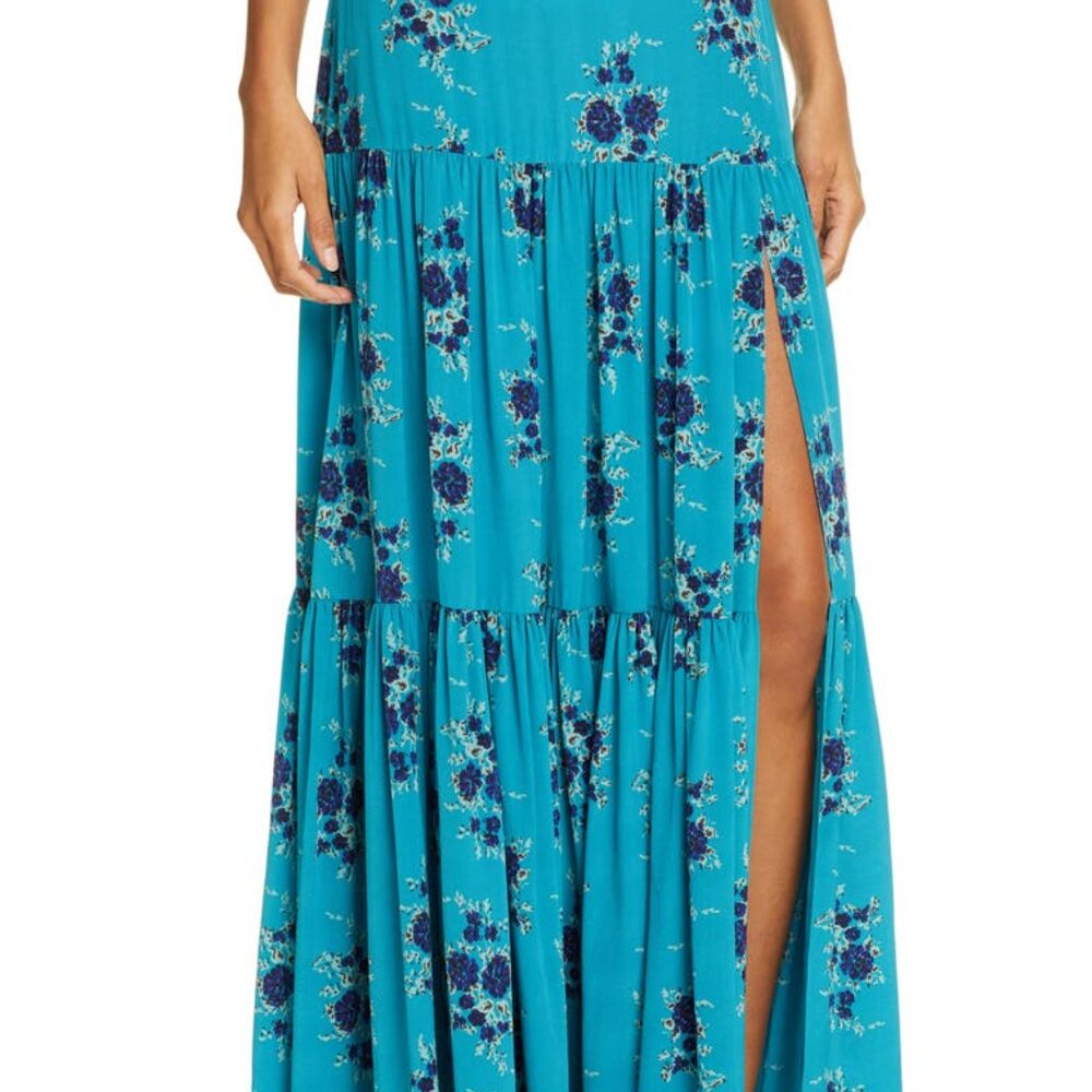 Veronica Beard Turquois Maxi Skirt 100% Silk Size 6